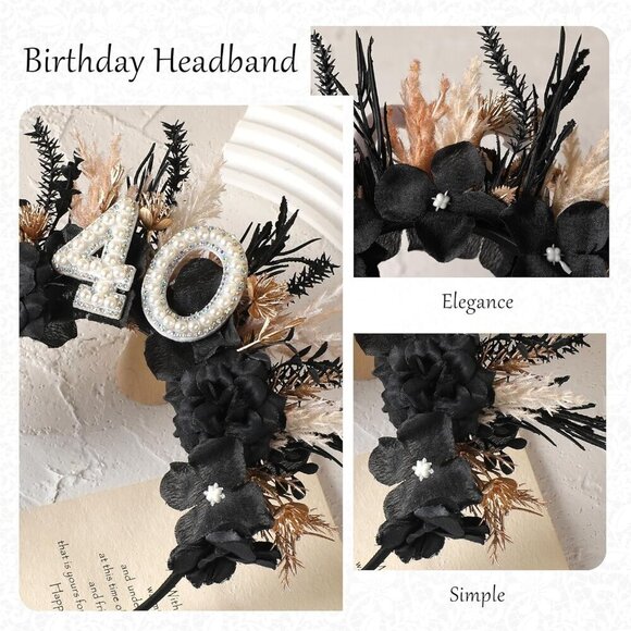 Black 40th Birthday Headband Women Gift Idea 40 Years Party Accessory main image 4